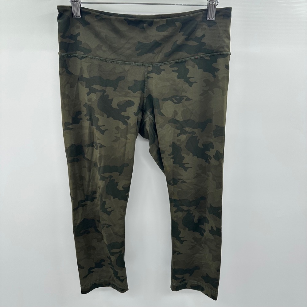 Lululemon Wunder Under Crop High Rise Leggings Camo Dark Olive Green Size 8